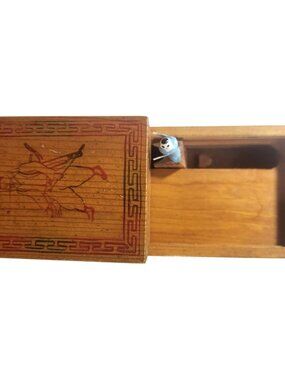Sliding Top Cigarette Box Vtg Wooden Hand-Painted Artsy collectible